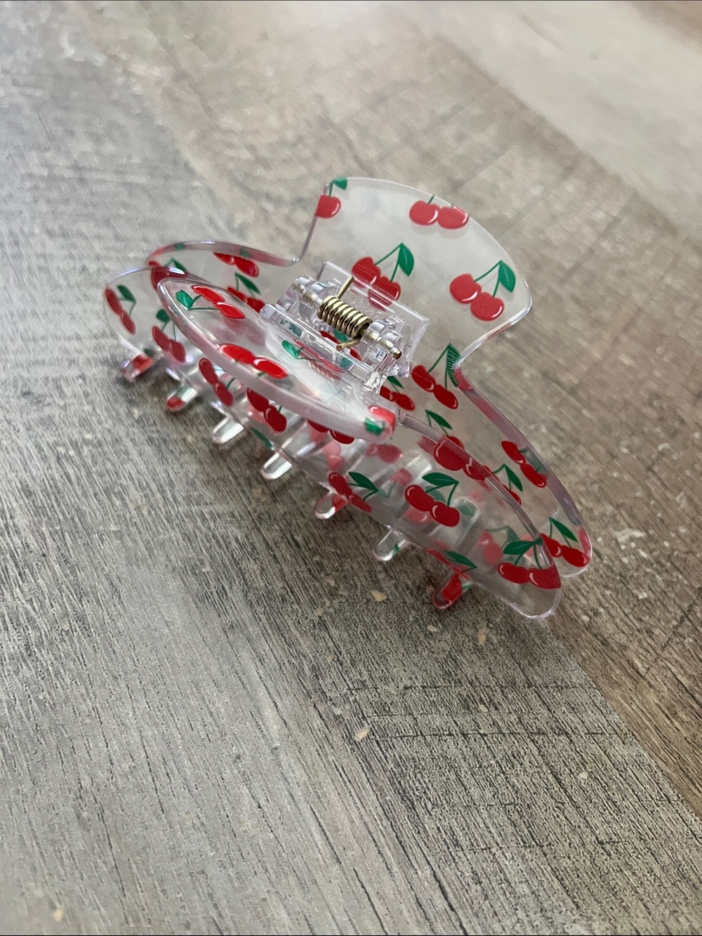 Clear Cherry Print Hair Clip